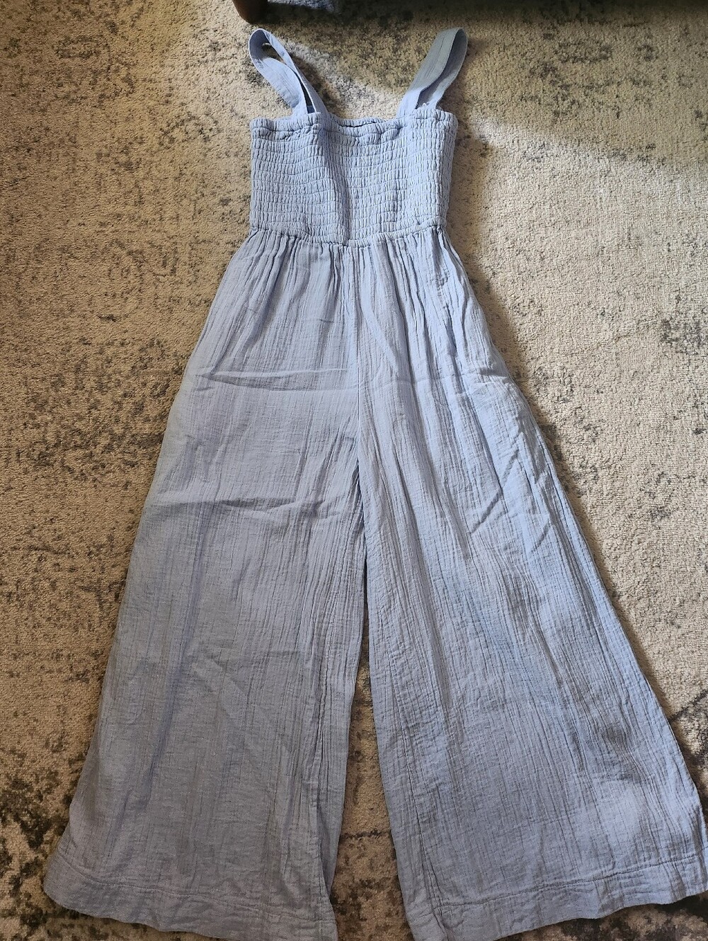 Quince Light Blue Wide-Leg Jumpsuit with Smocked Bodice - Picture 3 of 8